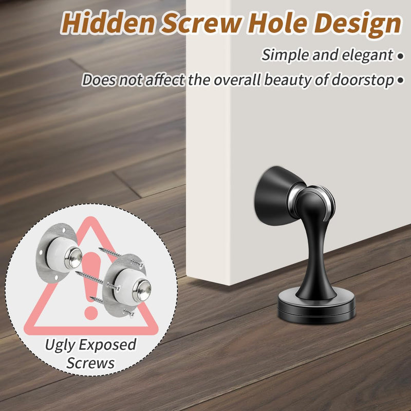 [Australia - AusPower] - KOLAKO Door Stopper, Magnetic Door Stops, Brushed Satin Nickel, 2 Pack Wall Floor Mounted Black Magnetic Door Catch Door Holder, Stainless Steel Soft-Catch Doorstop 