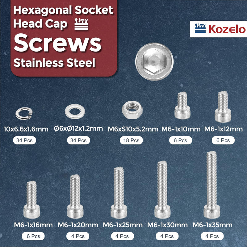 [Australia - AusPower] - 120pcs M6 Socket Head Cap Screws Bolts Nuts Assortment Kit - [M6x10/12/16/20/25/30/35mm] 304 Stainless Steel Allen Socket Drive for 3D Printer 120 