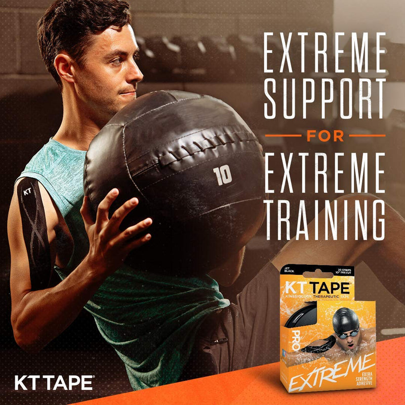 [Australia - AusPower] - KT Tape, Pro Extreme Synthetic Kinesiology Athletic Tape, 20 Count, 10” Precut Strips Jet Black 20 Count, 10” Strips 