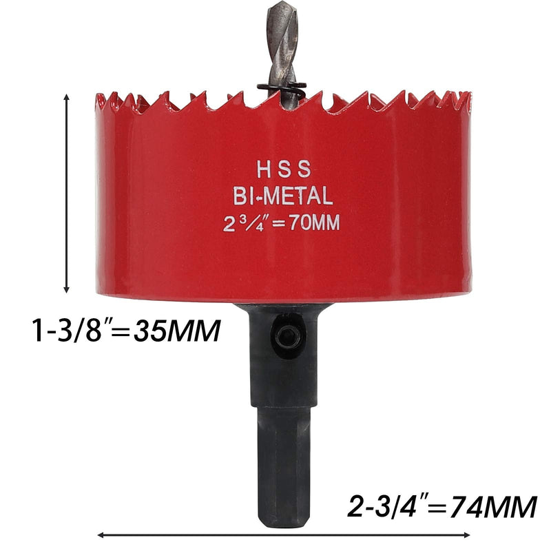 [Australia - AusPower] - Hole Saw 2-3/4 Inch, HSS Bi-Metal Hole Cutter with 70 mm Cutting Depth for Cutting Wood, Plastic, Drywall, Plasterboard, Recessed Lighting and Soft Metal Sheet, Red 