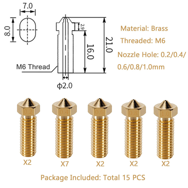 [Australia - AusPower] - 15PCS Nozzles Kit for Anycubic Vyper, 3D Printer 7PCS 0.4mm Brass Nozzles and 2PCS 0.2mm, 0.6mm, 0.8mm, 1.0mm Brass Nozzles Kit for Anycubic Vyper, Kobra Plus, Kobra Max 