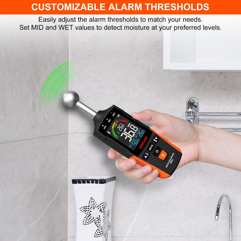[Australia - AusPower] - MS04 Pinless Moisture Meter with Ball Probe for Non-Destructive Area Scans Ideal for Wood Walls and Construction Materials Customizable Humidity Alarms Built-in Flashlight 