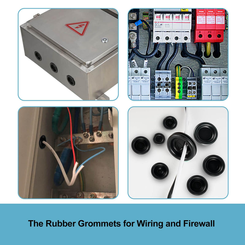 [Australia - AusPower] - 170PCS Rubber Grommet Kit, Closed Rubber Hole Plug, Rubber Grommets for Wiring Protection, Firewall Grommets Automotive, Drill Hole 7 Sizes 1/4" 3/8" 1/2" 5/8" 3/4" 7/8" 1" 