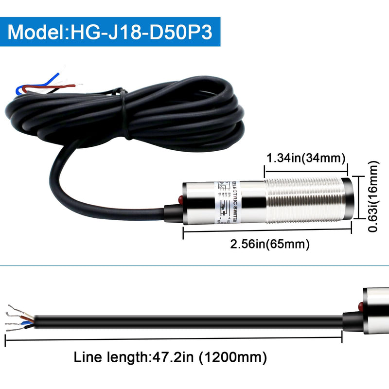 [Australia - AusPower] - LCLCTC12V 24V dc Laser photoelectric Switch PNP NO + NC M18;Input(10-30VDC), 4 Wires; Detection Distance 8-50cm; HG18-D50P3, Normally Open and Normally Closed 