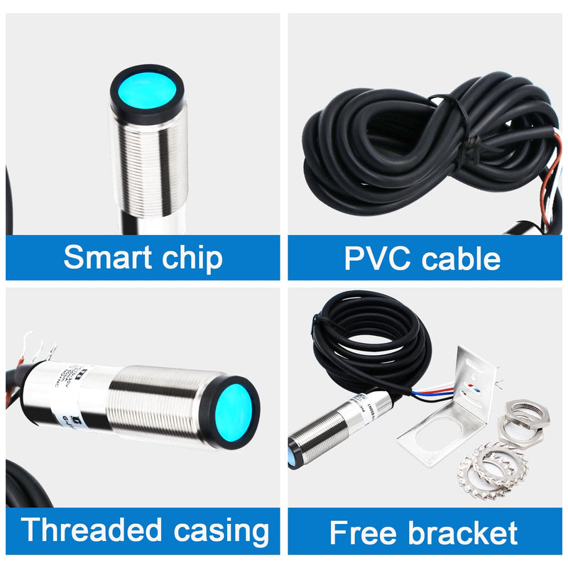 [Australia - AusPower] - LCLCTC12V 24V dc Laser photoelectric Switch PNP NO + NC M18;Input(10-30VDC), 4 Wires; Detection Distance 8-50cm; HG18-D50P3, Normally Open and Normally Closed 