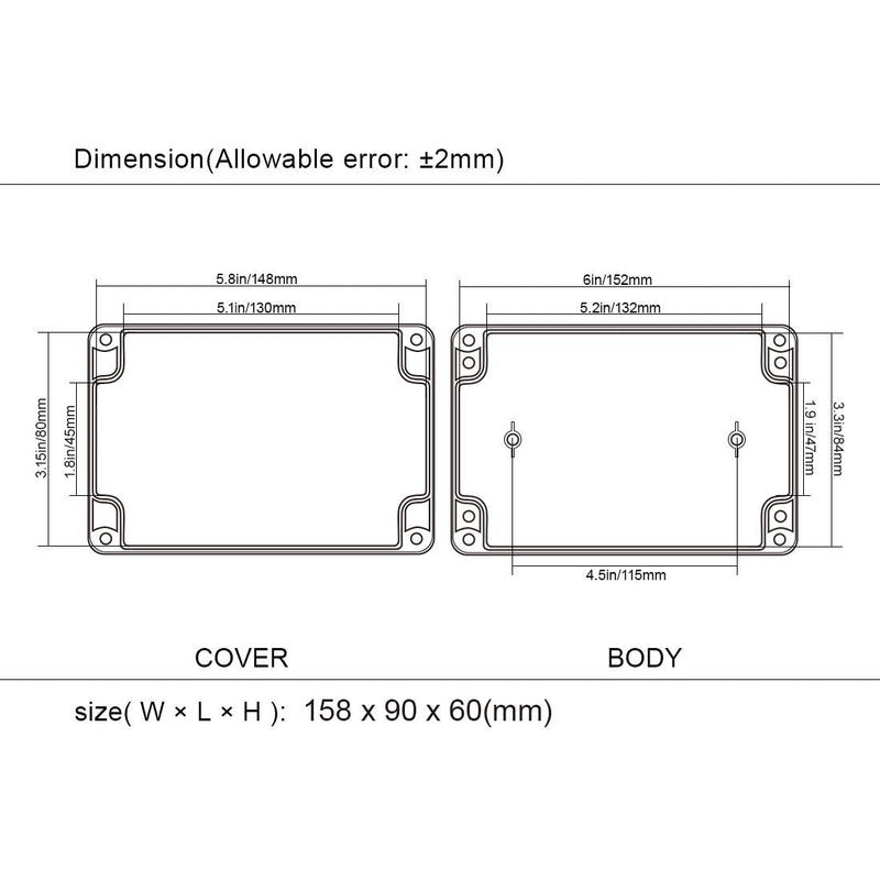 [Australia - AusPower] - LeMotech Project Box ABS Plastic Junction Box IP65 Waterproof Electrical Boxes Universal Enclosure Black 6.2X 3.5X 2.4 inch (158x90x60mm)?Pack of 1? 6.2"x 3.5"x 2.4" 1 pack 