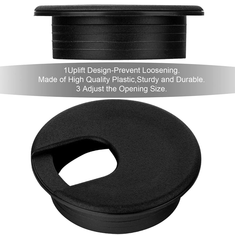 [Australia - AusPower] - 6 Pack 2 Inch/50mm Round Plastic Desk Grommets, Black Wire Organizer Caps, PC Computer Port Cable Hole Cover Plug Bushings, Perfect for Office Desk, TV Stands, Tabletops 6PCS 50mm / 2 Inch 