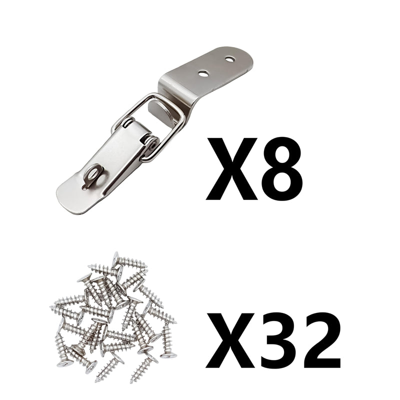 [Australia - AusPower] - 8 pcs Stainless Steel 90-Degree Spring Toggle Lock with Clasp Buckle Latch Latch Catches Hasps Clamps with Mounting Screws 