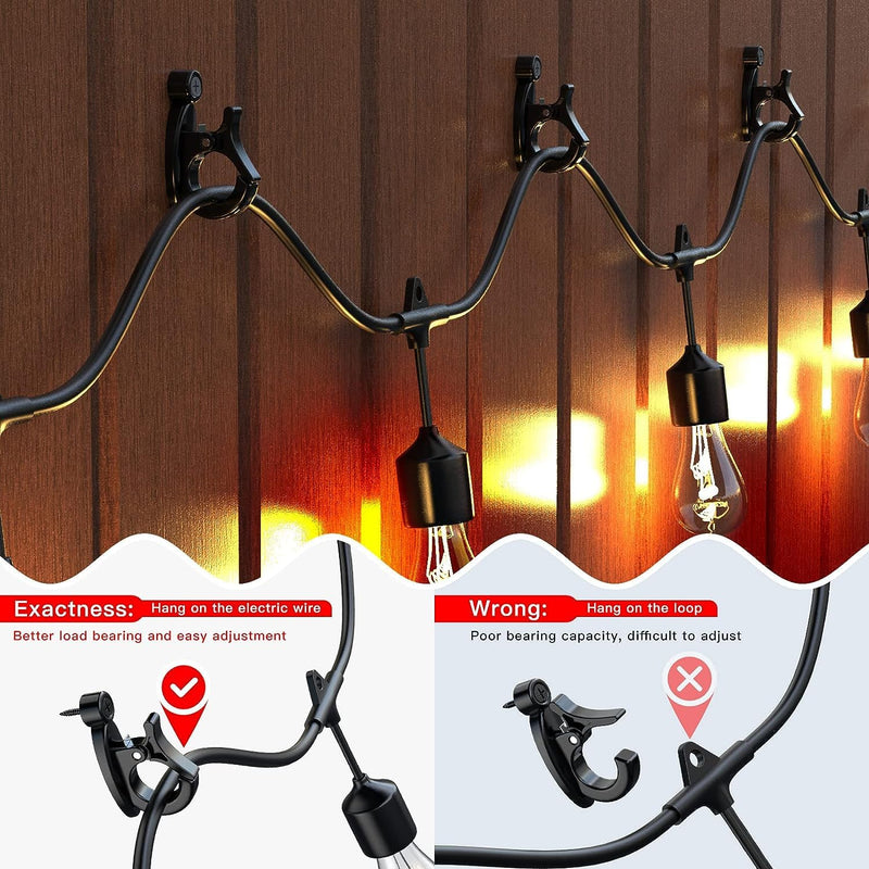 [Australia - AusPower] - Outdoor String Lights Hooks, Screw Hooks for Hanging Christmas Lights, Light Hanger Hooks for Patio Lights, Light Wire and Plants - Black, 20 Pack Wall 