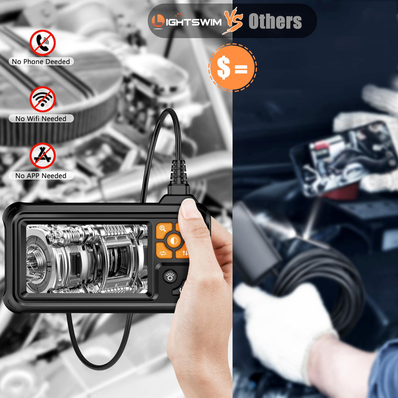 [Australia - AusPower] - Industrial HD Digital Borescope, Lightswim 1080P 4.3" IPS Endoscope Inspection Camera with Handheld IP67 Waterproof Snake Sewer with 8 LED Lights 16.5ft Semi-Rigid Cable P100 