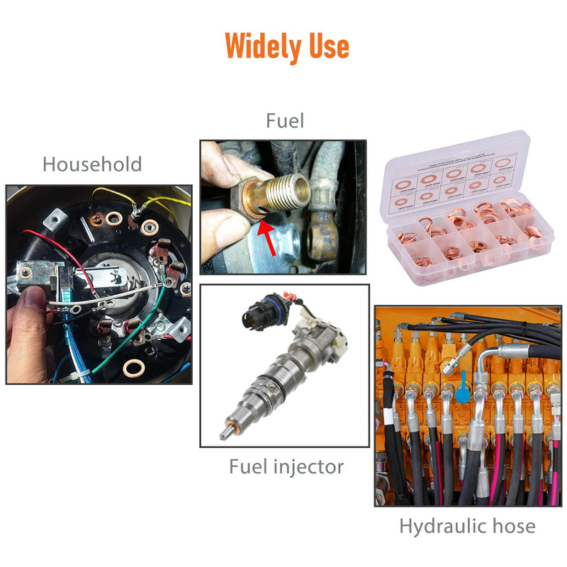 [Australia - AusPower] - 200pcs Copper Crush Metric Washers Assortment Kit Flat Sealing Washer M5 M6 M8 M10 M12 M14 (9 Sizes) 