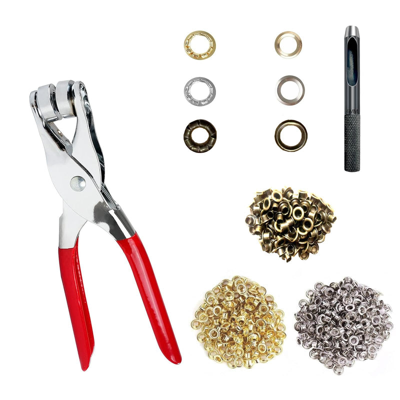 [Australia - AusPower] - 1003Pcs Grommet Tool Kit, 1/4 Inch 6mm(Inside) Grommet Eyelet Pliers Kit with 1000 Metal Eyelets with Washers for Fabric, Leather, Belt, Shoes, Clothes 