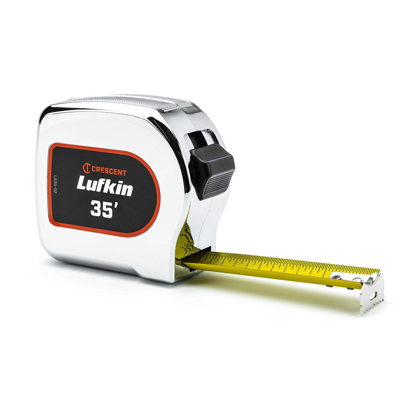 Crescent Lufkin 1-1/8" x 35' Chrome Case Yellow Clad Tape Measure - L935-02 10.7 m
