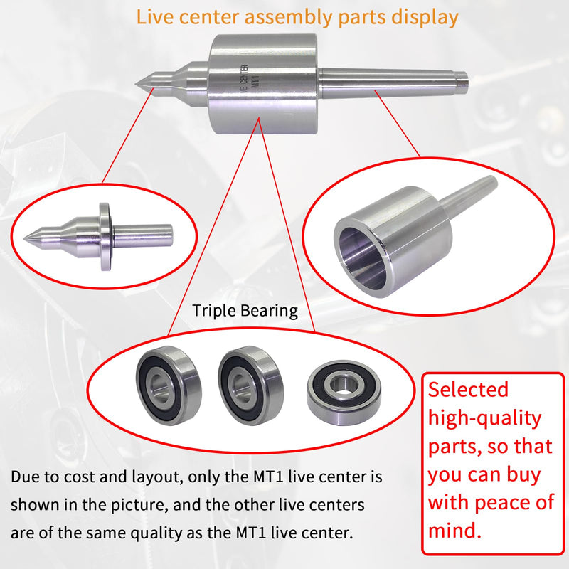 [Australia - AusPower] - MT2 Live Center Medium Duty Long Nose 60° Triple Bearing Accuracy 0.000197" Morse Taper 2MT Lathe CNC Tool for Lathe Tailstock Machine MT2 