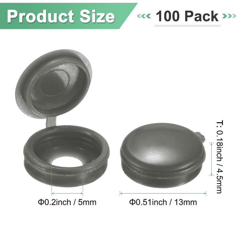 [Australia - AusPower] - 100-Pack Plastic Hinged Screw Cover Caps, 5mm Shutter Screws with Caps, Fold Snap Washer Covers, Washer Flip Protection Covering M3 M4 M5 Screws Heads [Dark Gray] Dark Gray 