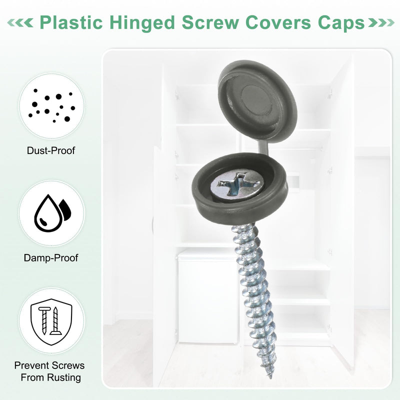 [Australia - AusPower] - 100-Pack Plastic Hinged Screw Cover Caps, 5mm Shutter Screws with Caps, Fold Snap Washer Covers, Washer Flip Protection Covering M3 M4 M5 Screws Heads [Dark Gray] Dark Gray 