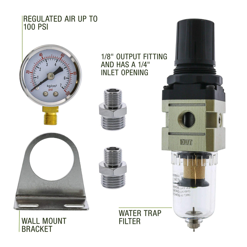 [Australia - AusPower] - Master Airbrush Heavy Duty Premium - True Diaphragm Mini Regulator with Gauge and Water Trap Filter, Fits Airbrush Compressors 
