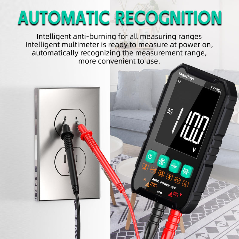 [Australia - AusPower] - Multimeter Digital, NCV Electrical Tester, Compact Intelligent Multi Tester, True RMS 4000 Counts, Overload Protection, Auto-Ranging, Capacitance, Continuity, Frequency, Resistance [ FY106B ] 