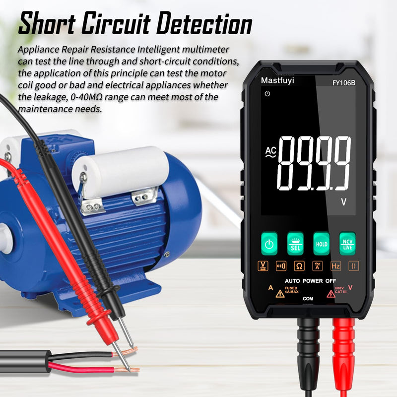 [Australia - AusPower] - Multimeter Digital, NCV Electrical Tester, Compact Intelligent Multi Tester, True RMS 4000 Counts, Overload Protection, Auto-Ranging, Capacitance, Continuity, Frequency, Resistance [ FY106B ] 