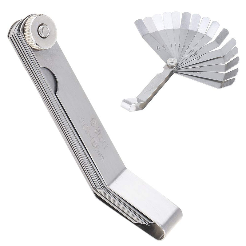 [Australia - AusPower] - 1 PCS 100A16 0.05-1mm Thickness Curved Steel Gapped Metric Filler Feeler Gauge Tool with 16pcs Blades for Woodworking Measurement 