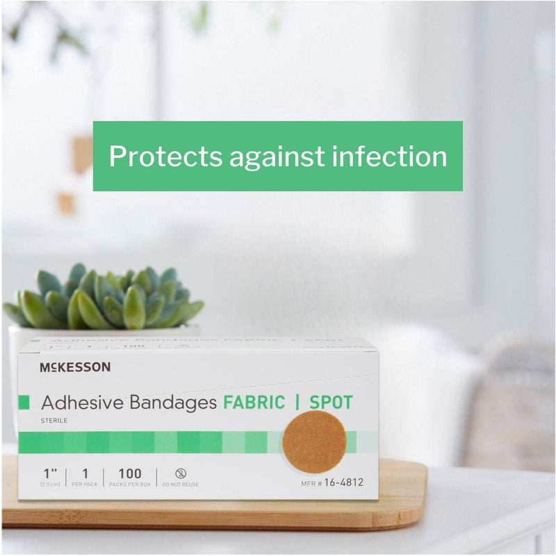 [Australia - AusPower] - McKesson Adhesive Bandages, Sterile, Fabric Spot, 1 in, 100 Count, 1 Pack 100 Count (Pack of 1) 