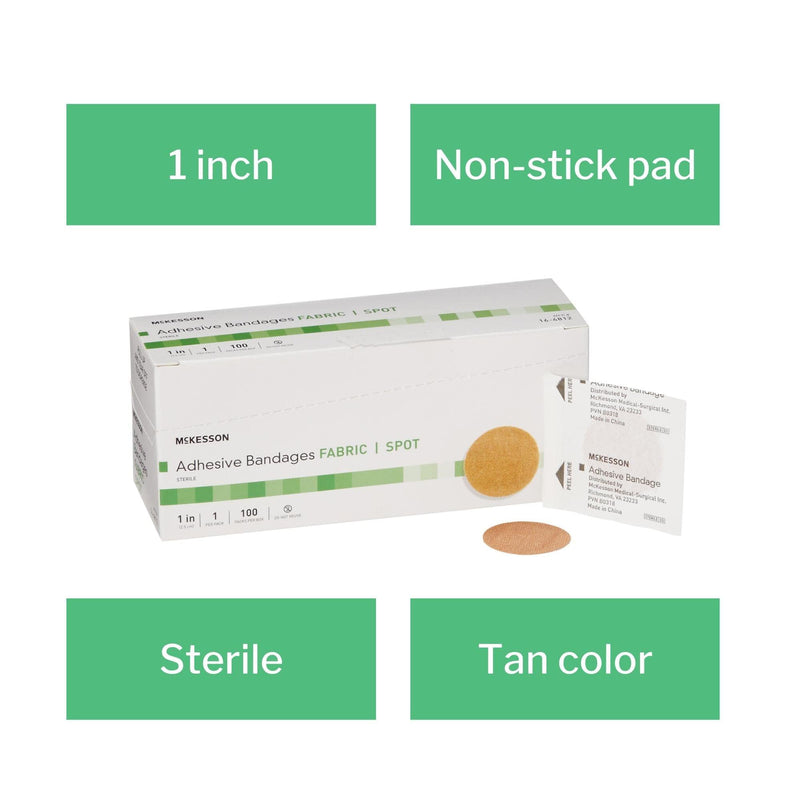 [Australia - AusPower] - McKesson Adhesive Bandages, Sterile, Fabric Spot, 1 in, 100 Count, 1 Pack 100 Count (Pack of 1) 