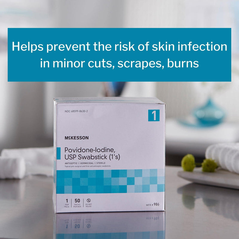 [Australia - AusPower] - McKesson Povidone-Iodine Impregnated Swab Stick, Sterile - 4 in, 50 Sticks, 1 Pack 50 Count 