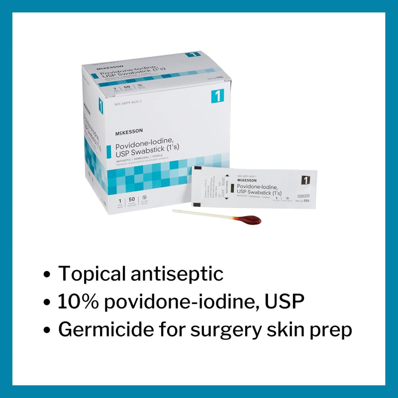 [Australia - AusPower] - McKesson Povidone-Iodine Impregnated Swab Stick, Sterile - 4 in, 50 Sticks, 1 Pack 50 Count 