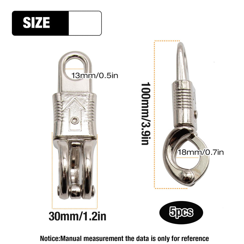 [Australia - AusPower] - 5-Pack Nickel Plated Quick Release Panic Snap with Fixed-Eye, Panic Snap Quick Release Paracord, Get Back Whips Industrial Grade for Get Back Whips 