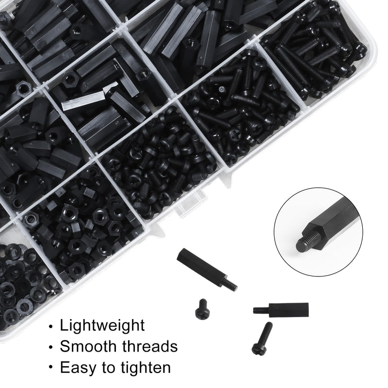 [Australia - AusPower] - 600PCS M3 Male Female Nylon Hex Spacer Standoffs Screws Nuts, Motherboard Standoffs and Screws Assortment Kit, Threaded Pillar for Circuit Board PCB Motherboard (Black) 600PCS M3 