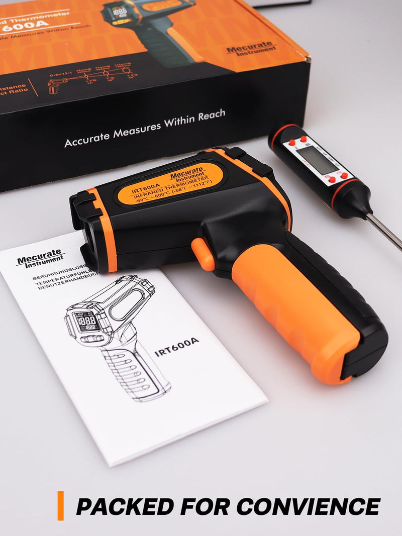 [Australia - AusPower] - Mecurate Digital Infrared Thermometer Gun Non Contact Laser Temperature Gun -58??1112?(-50??600?) Adjustable Emissivity & Max Measure for Cooking/BBQ/Freezer with Food Thermometer 