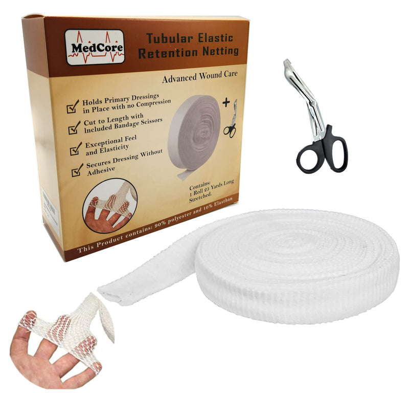 [Australia - AusPower] - Fix Tubular Net Bandage (Size 7) – 10 Yard Roll Stretches to 25 Yards - Plus Pair of Medical Scissors - Elastic Net Wound Gauze Dressing –Fits Large Thighs, Heads, Small Trunks Size 7 