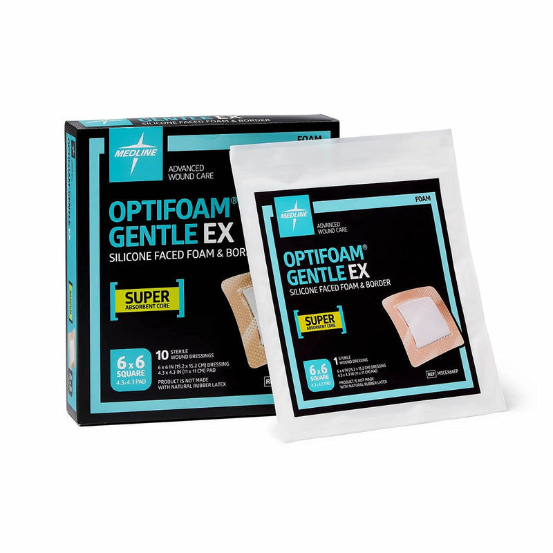 [Australia - AusPower] - Medline Optifoam Gentle EX Bordered Foam Adhesive Dressing, 6" x 6" Square (10 Count) 6" X 6" Gel,Adhesive 