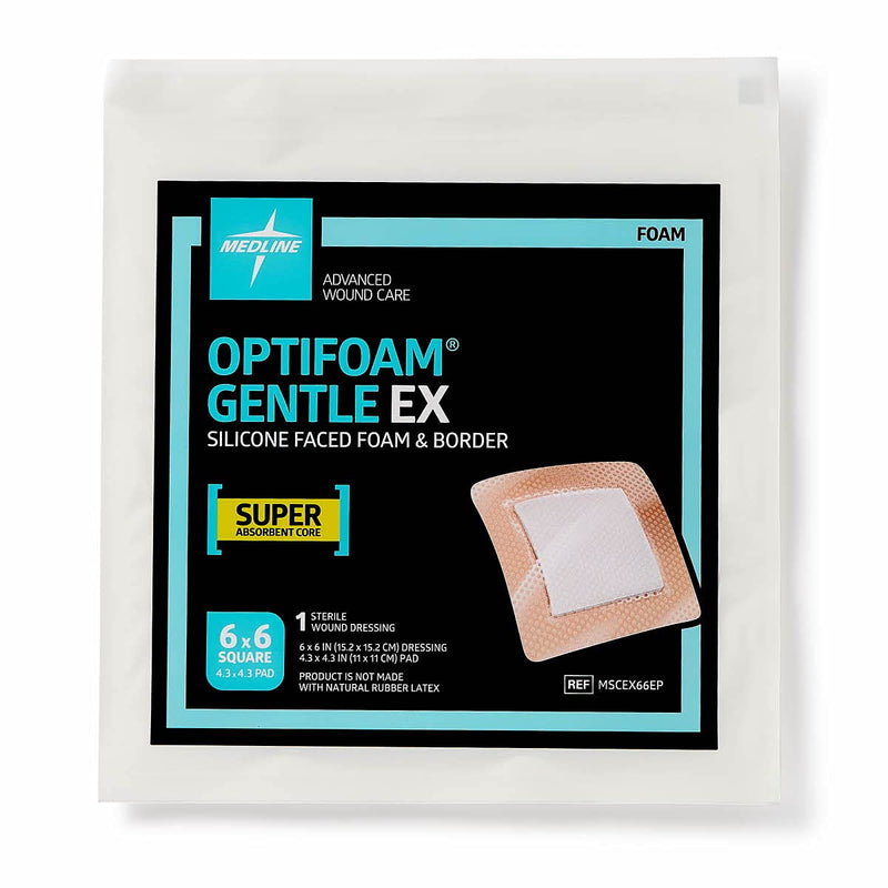 [Australia - AusPower] - Medline Optifoam Gentle EX Bordered Foam Adhesive Dressing, 6" x 6" Square (10 Count) 6" X 6" Gel,Adhesive 