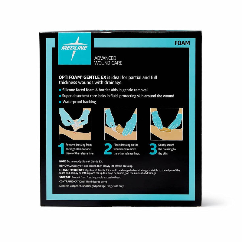 [Australia - AusPower] - Medline Optifoam Gentle EX Bordered Foam Adhesive Dressing, 6" x 6" Square (10 Count) 6" X 6" Gel,Adhesive 