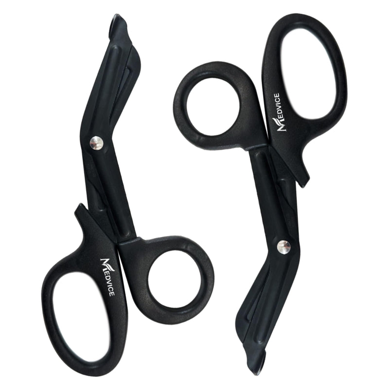 [Australia - AusPower] - MEDVICE 2 Pack Medical Scissors, EMT and Trauma Shears - 7.5 inch, Blunt Tip, Fluoride Coated, Non-Stick Blades, Autoclavable to 290 F/143 C, Rust Free (Black) Black 2-pack 