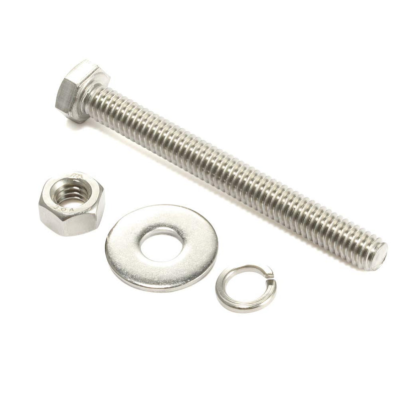 [Australia - AusPower] - 4 Sets 3/8-16 x 6" Hex Head Screws Bolts, Nuts, Extra-large and Thick Flat & Lock Washers, Fully Threaded, Stainless Steel 18-8, Bright Finish 3/8-16 x 6" 4 
