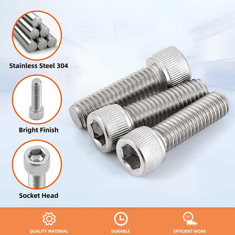 [Australia - AusPower] - 3/8-16 x 1-1/4" Socket Head Cap Screws Bolts, Stainless Steel 18-8 (304), Bright Finish, Fully Threaded, Allen Socket Drive, 10 PCS 3/8-16 x 1-1/4" 