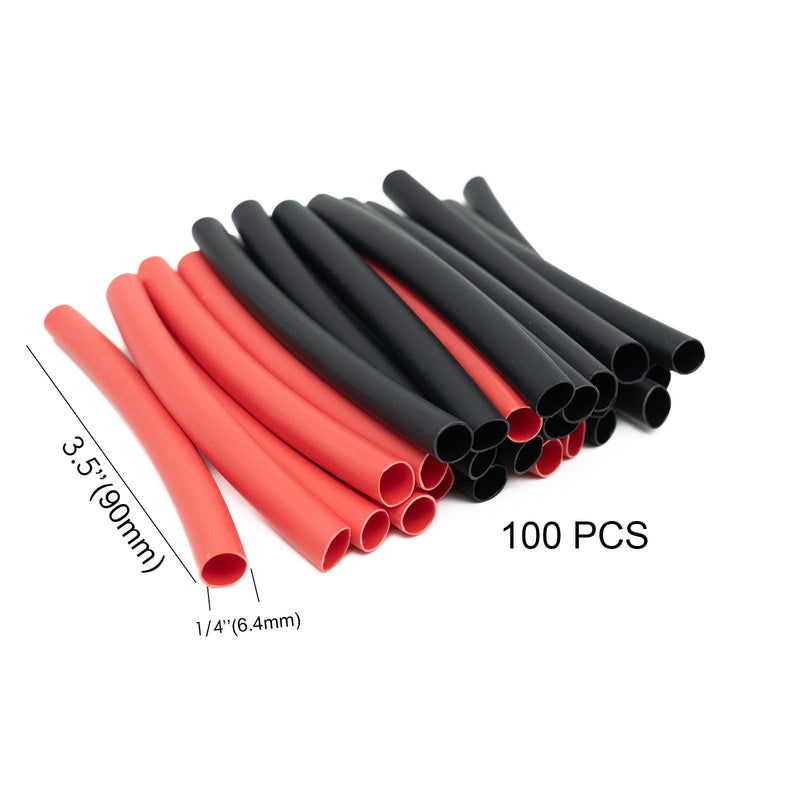 [Australia - AusPower] - 1/4" Heat Shrink Tubing - 3:1 Ratio Dual Wall Adhesive Lined, Marine Grade, Waterproof Insulation - Electrical Industrial Cable Wire Tube Wrap - 100PCS 1/4" Red + Black 