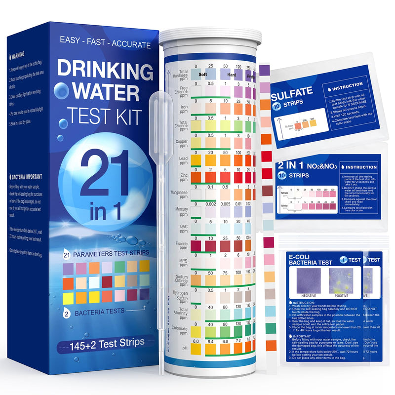 [Australia - AusPower] - 21 in 1 Drinking Water Testing Kit, 145 Test Strips - Mighty Care Home Tap and Well Water Test Kit for Hardness, Lead, Iron, Copper, Chlorine, Fluoride 21 in 1 Test Kits 