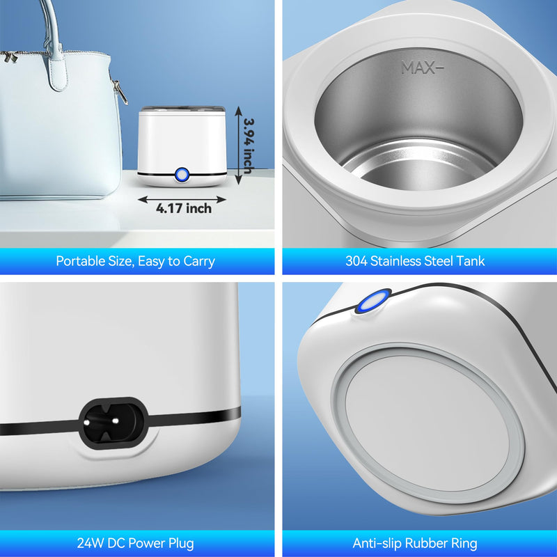 [Australia - AusPower] - Ultrasonic Retainer Cleaner, 48kHz Retainer Cleaner Machine for Dentures, Mouthguard, Braces, Night Guard, Toothbrush, Jewelry with 7.8OZ Dental Cleaning Pod-Cool White Cool White 