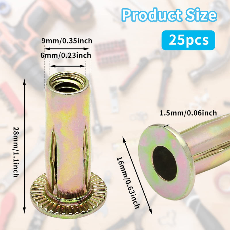 [Australia - AusPower] - 25Pcs Steel Multi Grip Rivet Nuts Pre Bulbed Shank Zinc-Plated Flat Head Threaded Insert Nut Construction Fasteners for Industrial (1/4-20) 1/4-20 