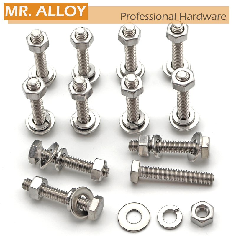 [Australia - AusPower] - 1/4-20 Bolts, Nuts, and Washer Kit, 12 Sets, 304 Stainless Steel Hex Bolts w/Nuts, 1/4 Flat Washers and Lock Washers (1/4-20 x 1-1/2") 1/4-20 x 1 - 1/2" (12 Sets) 