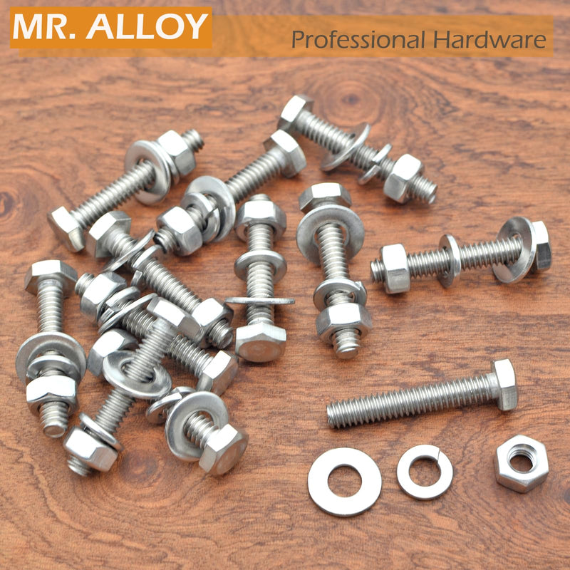 [Australia - AusPower] - 1/4-20 Bolts, Nuts, and Washer Kit, 12 Sets, 304 Stainless Steel Hex Bolts w/Nuts, 1/4 Flat Washers and Lock Washers (1/4-20 x 1-1/2") 1/4-20 x 1 - 1/2" (12 Sets) 