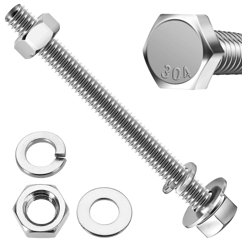 [Australia - AusPower] - (10 Sets) 1/4-20x3" Hex Head Stainless Steel Bolts and Nuts with Flat & Lock Washers, 304 Stainless Steel 18-8, Fully Threaded, 1/4 Bolt (10Sets) 1/4-20x3" 