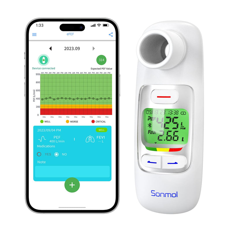 [Australia - AusPower] - Upgraded Digital Peak Flow Meter for Asthma Adult, Kids w/Green LCD Display, Home Spirometer Testing Device with Bluetooth APP for smart asthma monitoring 