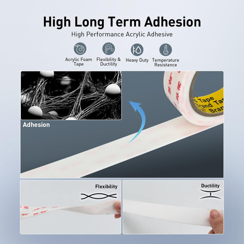 [Australia - AusPower] - Double Sided Tape Heavy Duty Mounting Tape 1/2" x 10.8Ft Made of 3M VHB 4950 White Strong Adhesive Waterproof Foam Tape for Home Office Car Decor LED Strip Lights 