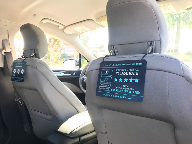 [Australia - AusPower] - Compatible with Lyft Uber (2-Pack) Tips Rating Appreciated Rideshare Accessories – 7” x 5” – Interior Acrylic Headrest Sign - Rate Me Tip No Smoking for 5 Star Rides for Ride-share Drivers Blue 