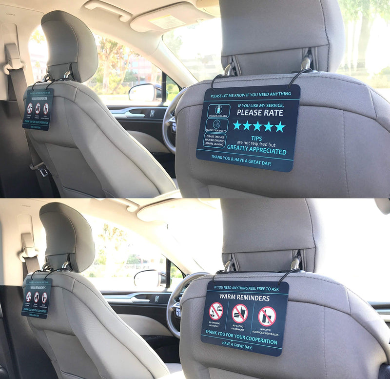 [Australia - AusPower] - Compatible with Lyft Uber (2-Pack) Tips Rating Appreciated Rideshare Accessories – 7” x 5” – Interior Acrylic Headrest Sign - Rate Me Tip No Smoking for 5 Star Rides for Ride-share Drivers Blue 