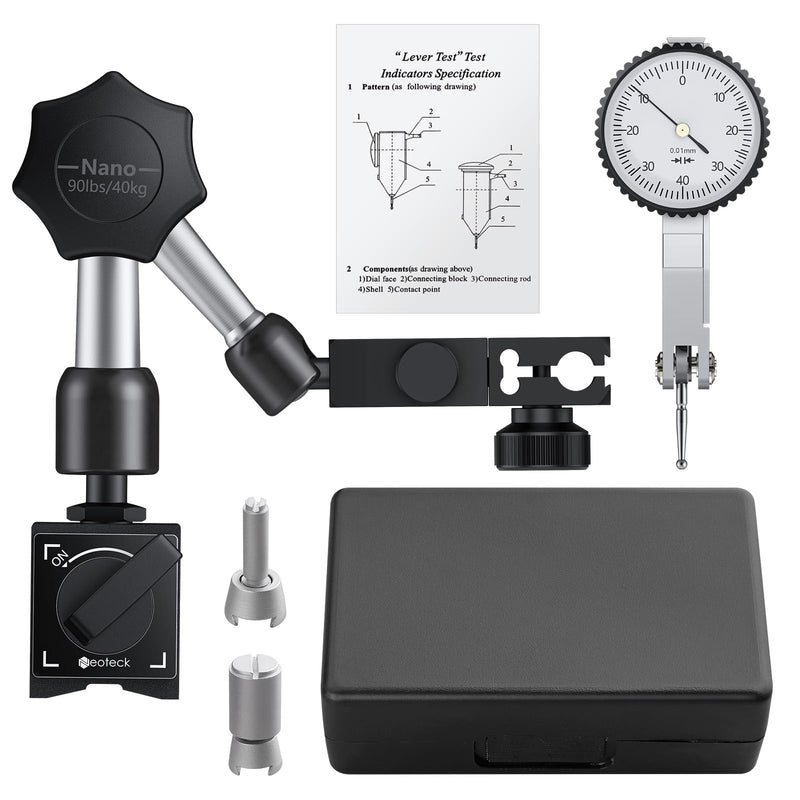 [Australia - AusPower] - Neoteck Lever Dial Indicator with Magnetic Stand Magnetic Base Measuring Probe 0-0.8 mm Accuracy 0.01 mm Central Clamping Dial Indicator Holders for Dial Gauge 